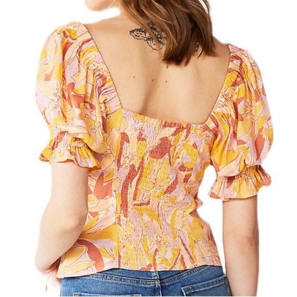 Sweetheart Puff Sleeve corset Top NWOT NINE WEST smocked floral Large L - Picture 3 of 10